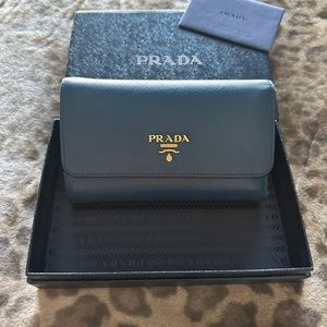 AUTHENTIC PRADA Saffiano blue leather wallet